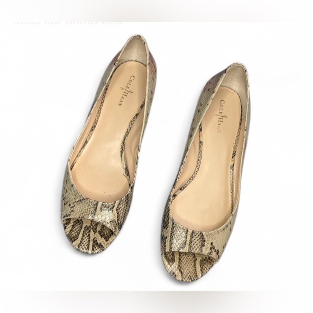 ✨🎉Nike Air - Cole Haan - Open Peep Toe Super Foam Leather Snakeskin Wedge Heels